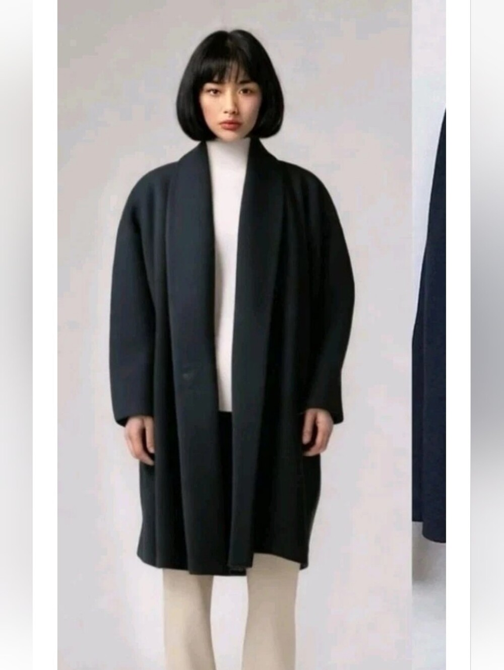 Vintage The Limited Black Wool Oversized Open Front Shawl Collar Trench Coat XS
